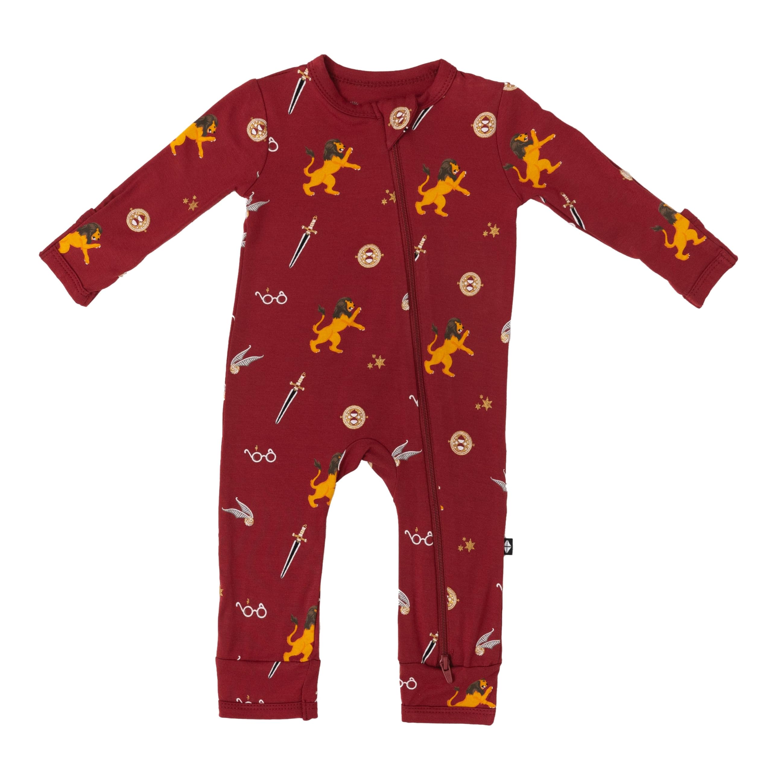 KYTE BABY Unisex Rayon Made From Bamboo Zippered Rompers (Newborn, Gryffindor) Image