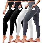 4 Pack Leggings with Pockets for Women, Soft High Waisted Tummy Control Workout Yoga Pants