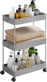 SONGMICS 3-Tier Storage Trolley with Wheels Dove Grey KSC009G01 15 kg