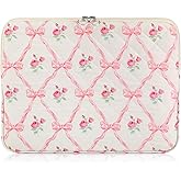 Abbylike Pink Bow Floral Laptop Bag 13 Inch Cute Preppy Puffy Laptop Sleeve Case Bag Computer Accessories Protective Cover Pink Coquette Bow Pad Case Pouch Gift for Women
