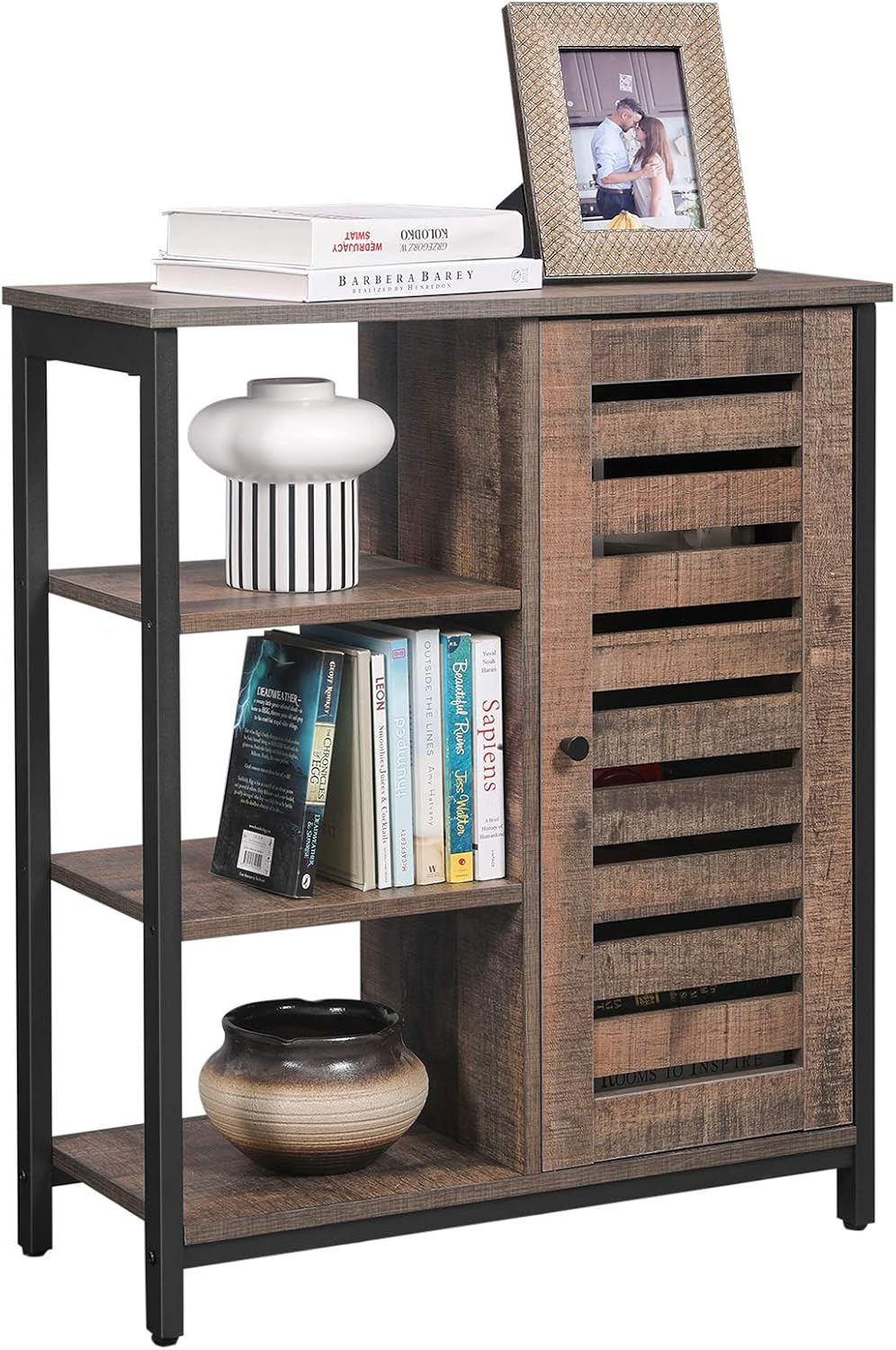 vasagle storage cabinet on Living Room Cupboard 3 Shelves And A Cabinet With Door Cool Rustic Brown And Black Lsc74ba