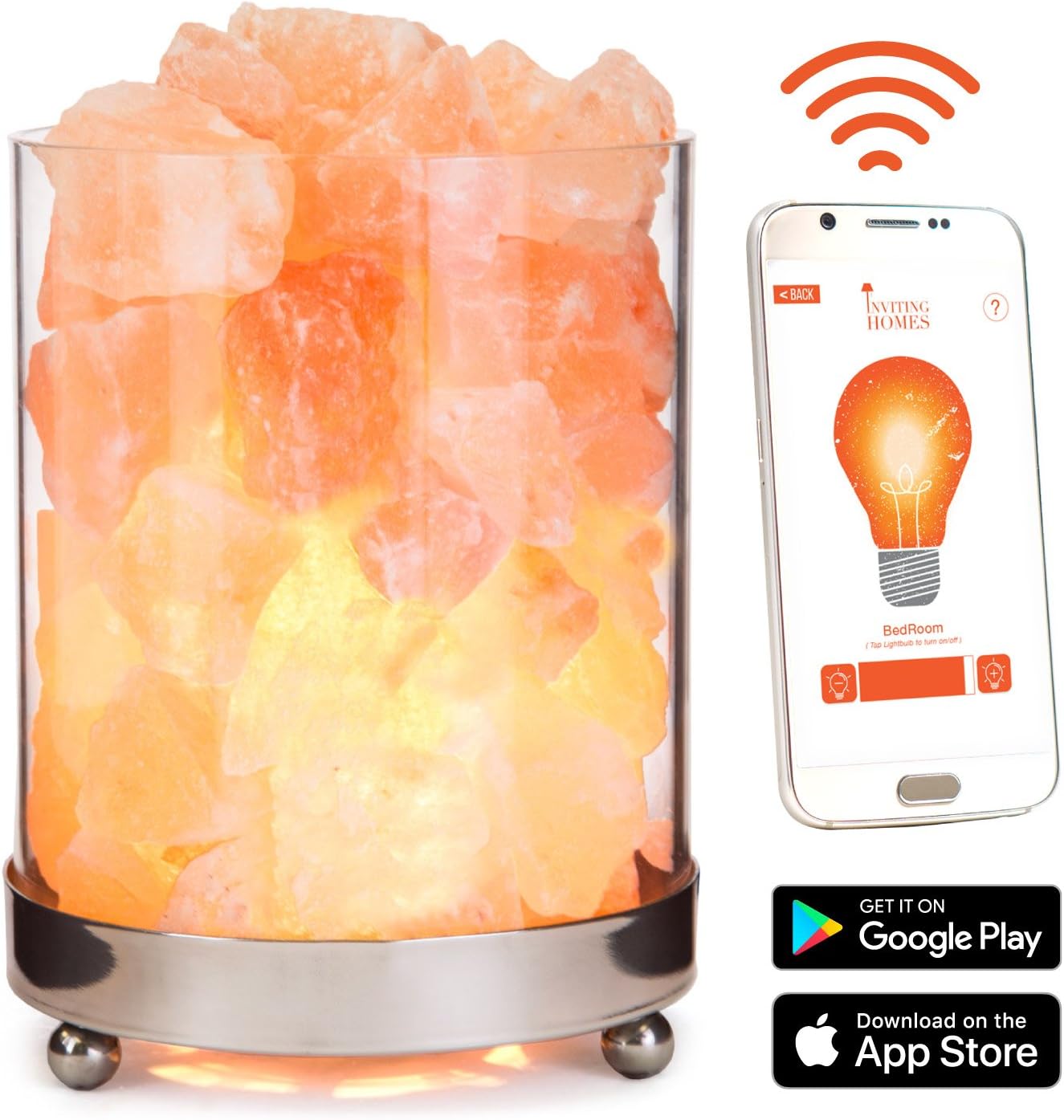 Himalayan Glass Salt Lamp w/WiFi Dimmer Cord Bulb