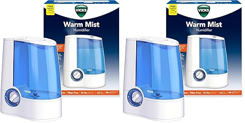 Vicks Warm Mist Humidifier - Air Humidifier for Bedroom, Home & Large Room, Baby, Kids and Adults Soothing Steam Vaporizer for Cough, Congestion, Allergies & Dry Air, VapoSteam Compatible (Pack of 2)