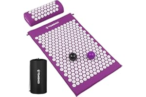 TOMSHOO Acupressure Set, Acupressure Mat and Pillow with 2pcs Massage Balls- Pain Relief Therapy Muscle Back Neck with Travel Bag for Men and Women