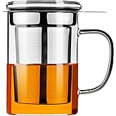 PARACITY Tea Cup, Borosilicate Clear Tea Mug with Removable Stainless Steel Infuser and Lid, Tea Cup 15oz/450ml Stove Safe, G