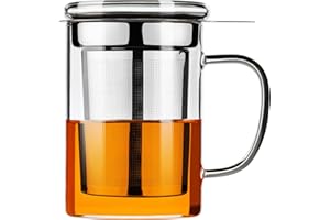 PARACITY Tea Cup, Borosilicate Clear Tea Mug with Removable Stainless Steel Infuser and Lid, Tea Cup 15oz/450ml Stove Safe, G