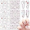 Cute Cat Nail Stickers - 4 Sheets Designer Decals with 3D Cartoon Nail Decoration Charms