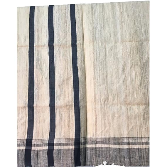 tusser silk cream stole with black stripe