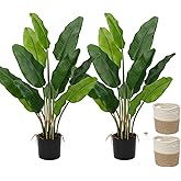 Hollyone 2pcs Large Artificial Bird of Paradise Plant in Pot, 30" Fake Palm Tropical Ferns Potted Plants, 2.6ft Faux Plantain Banana Leaf Plant for Indoor Outdoor Home Garden Decoration