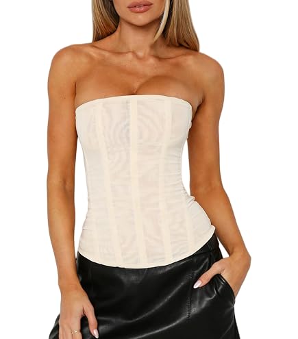 トップス Y2K Archive Armani J Corset Bustier Top Luckinbaby Women Y2k Strapless Bustier Corset Back Zip Mesh Boned