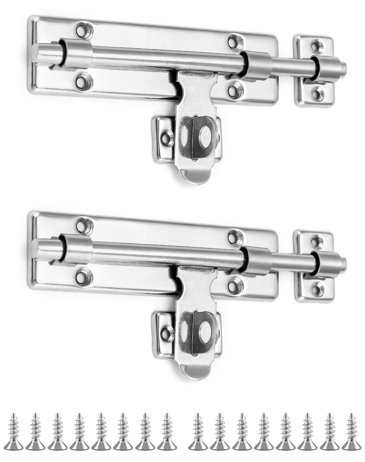 QWORK® 2 Pack PadBolt Gate Bolts 6 Inch/16cm, Stainless Steel Lockable Sliding Bolt for Use with Padlock