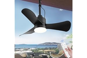 AHAWILL Gazebo Fan,32" Plug in Ceiling Fan with 3 Color LED Light,Waterproof Outdoor Hanging Fan,Outdoor Ceiling Fans for Patios,Gazebo,Pergola.Black