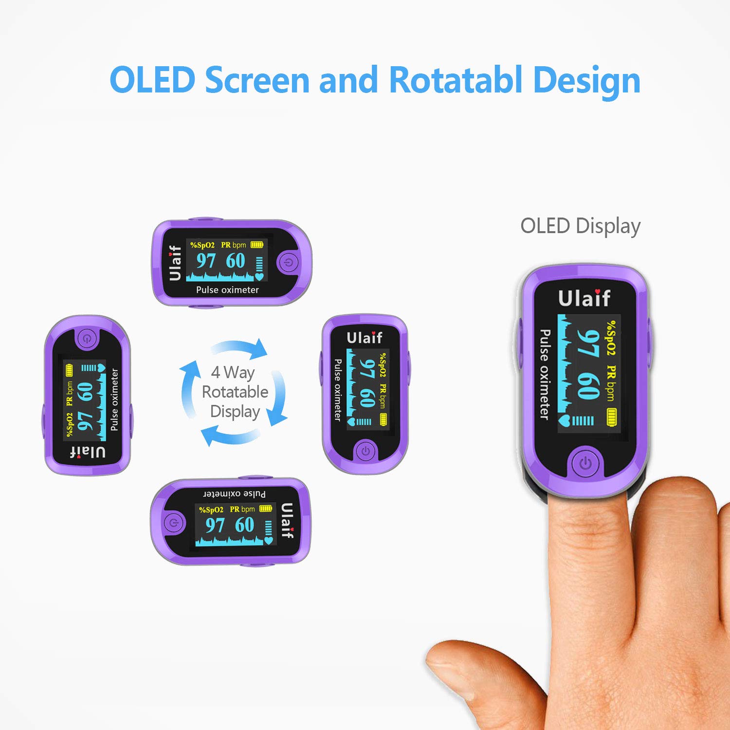 Ulaif Fingertip Pulse Oximeter, OLED Portable Oximetry Blood Oxygen