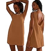 VIUTIL Womens Summer Linen Mini Dress Boat Neck Low Back Sleeveless Tank Dresses with Pockets 2026 Vacation Outfits