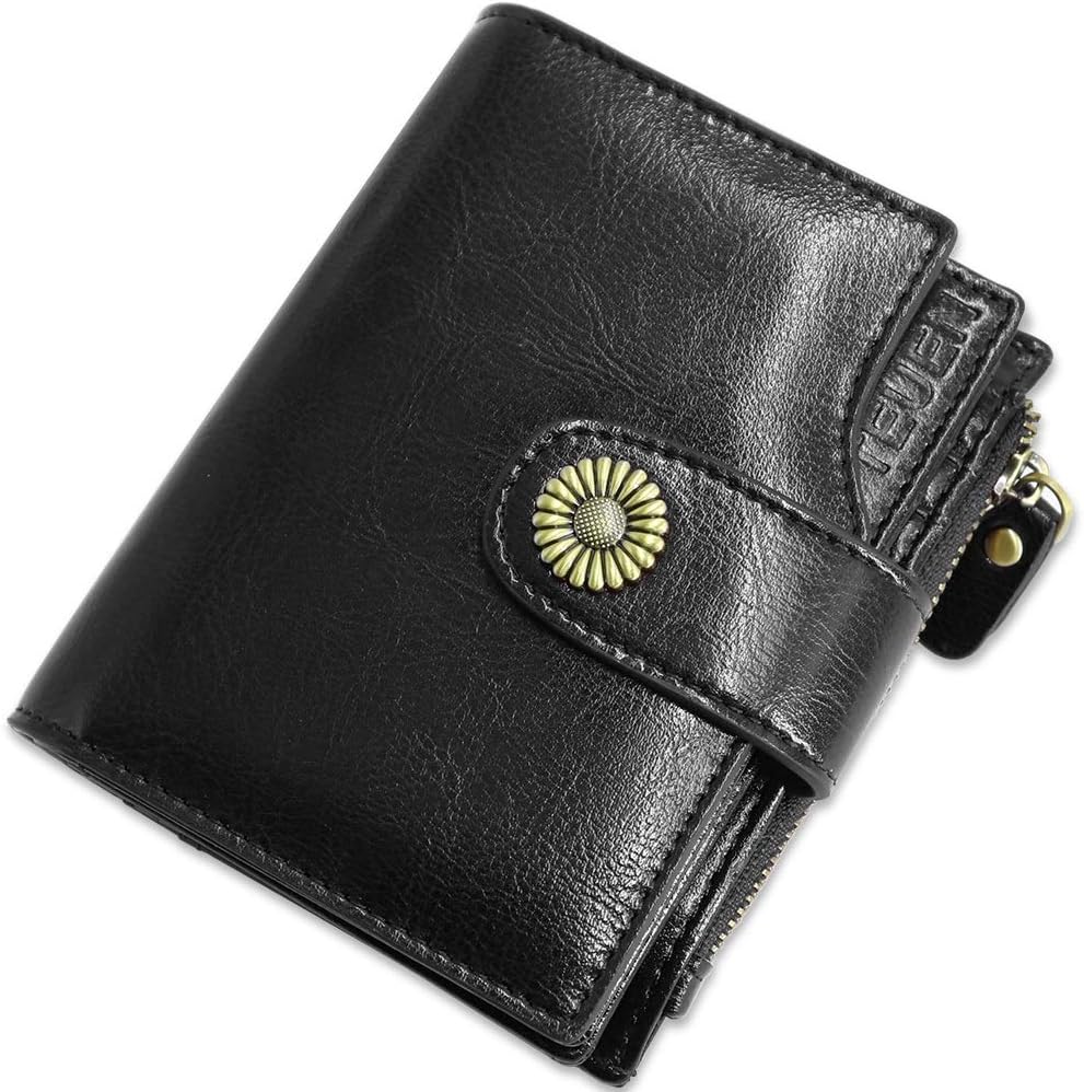 Leather Ladies Purses Wallet RFID Blocking Small Womens Purse with Zip Coin Compartment, Women Wallets Leather with 10 Credit Card Slots 2 Photo ID, Gifts for Ladies Womans (Black1)