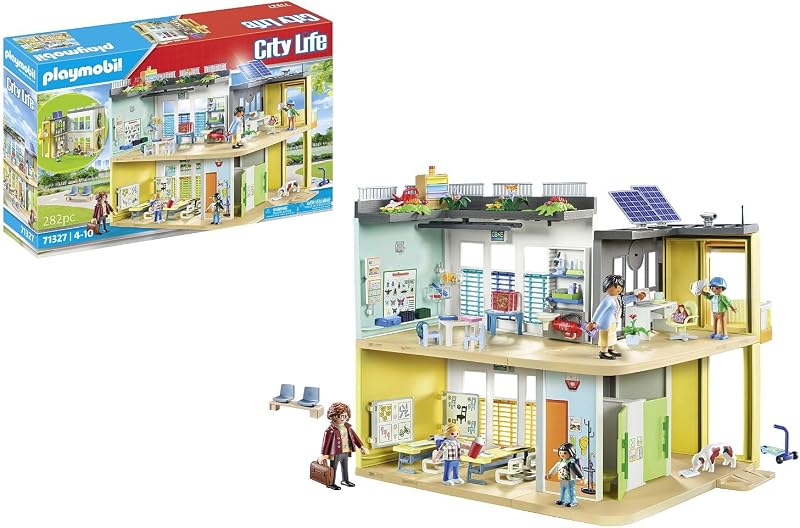 71327 Ecole aménagée - City Life - avec Six Personnages, Une école sur Deux étages avec Un Ascenseur, Une terrasse sur Le Toit et Un Chien - Dès 4 Ans