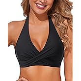 Holipick Women Halter Bikini Tops - Push Up Bathing Suit Top V Neck Full Coverage Swimsuit Top Only