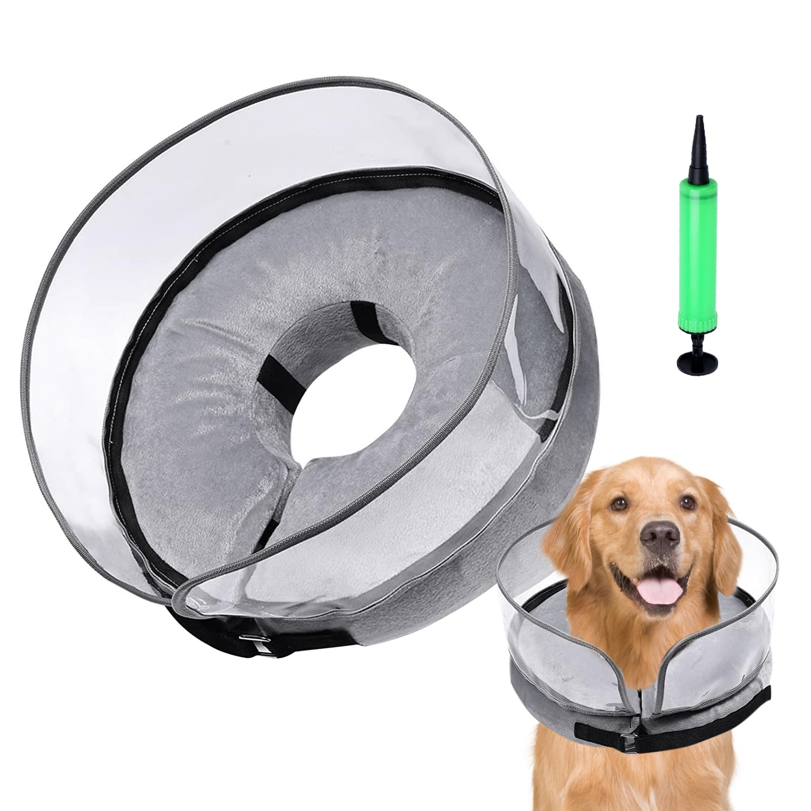 Inflatable Collar, Inflatable Dog Neck Collar After Surgery, Adjustable Comfortable Recovery Collar, Soft Pet Recovery Collar with Enhanced Anti Licking Baffle for Small Medium Large Dogs (L)