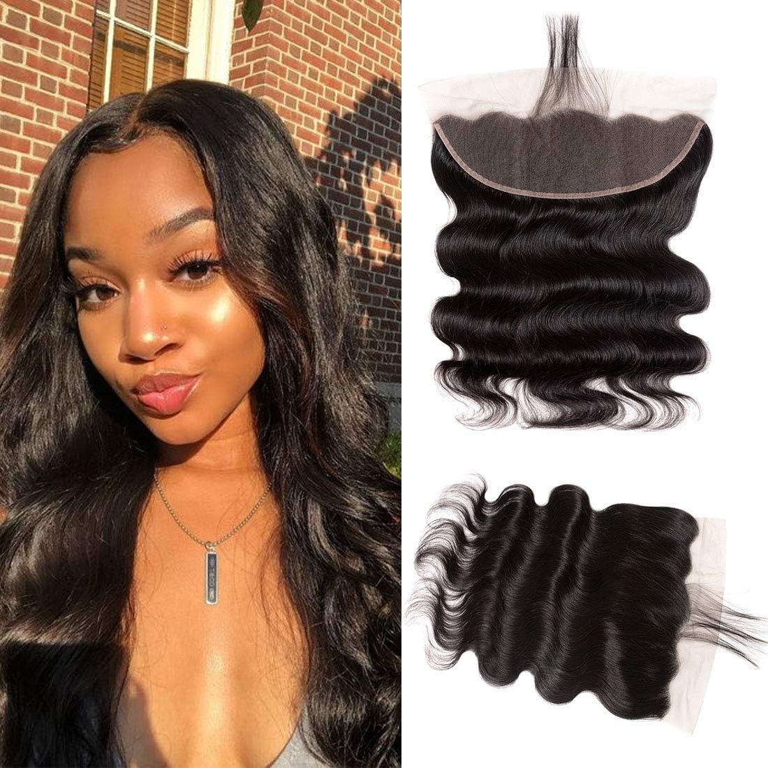 Art Show 8A Body Wave Frontal 8 inch Free Part Ear To Ear 13x4" Full Lace Frontal Closure Body Wave Bleached Knots with Baby Hair Unprocessed Brazilian Virgin Human Hair Front Closure Natural Color