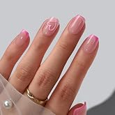 BTArtbox Press On Nails, Short Square Pink French Tip Nails, 32Pcs Full Kit | Valentines Glue On Nails, Up to 4 Weeks of Wear, 10-Minute Application, Natural Salon Look, 16 Sizes for Various Nail Beds