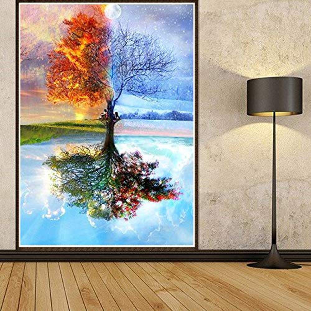 5D Diamond Painting,Rhinestone Diamond Embroidery Paintings Pictures DIY Paint with Diamonds Arts Craft for Home Wall Decor Full Drill 30 x 40cm (Season Tree)