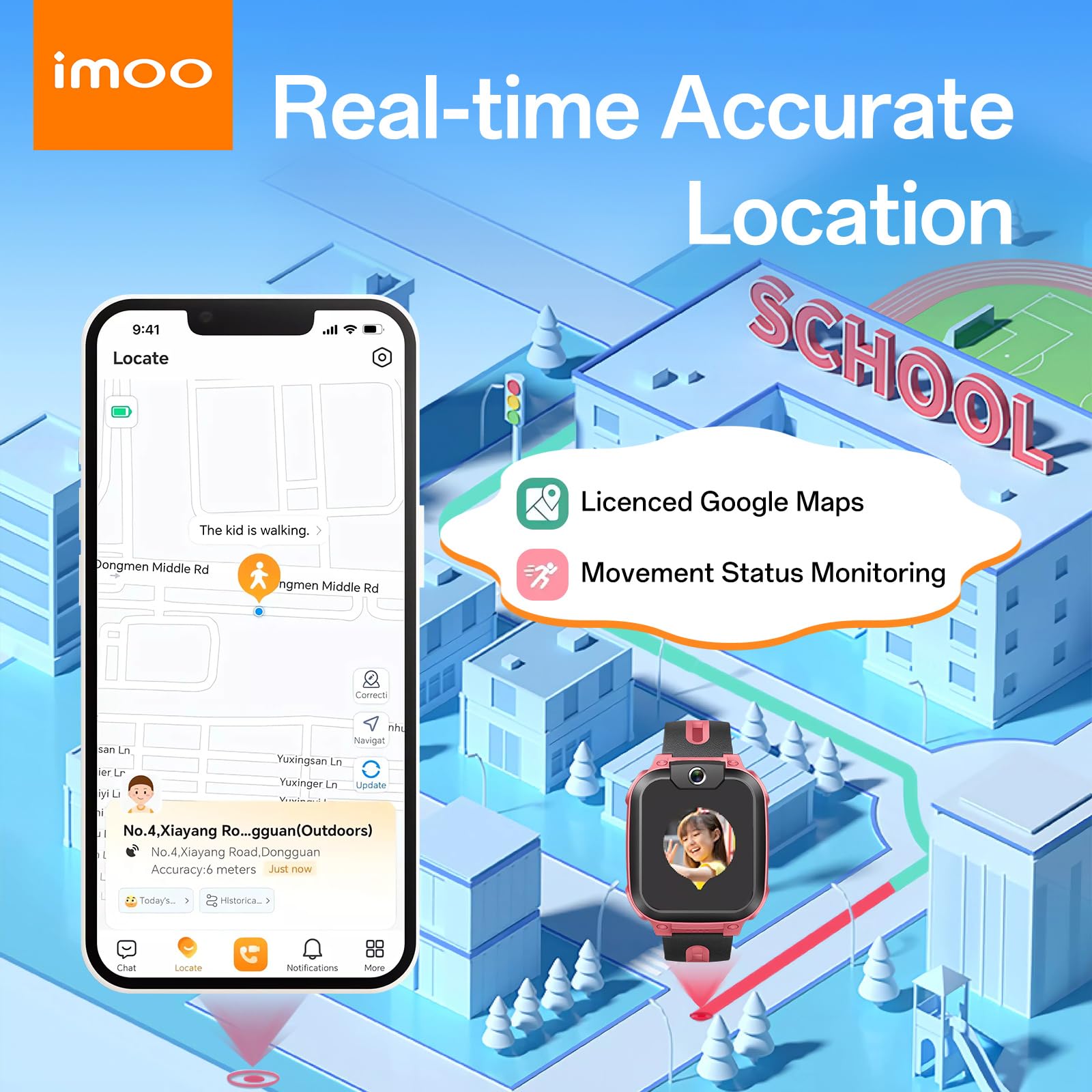 imoo Z1 Kinder-Smartwatch, 4G Anrufe Watch, IPX8 Wasserbeständigkeit, 1,3 Zoll, Frontkamera 2 MP, Schrittzähler, Lange Akkulaufzeit, Klassenzimmermodus (Rosa) 3