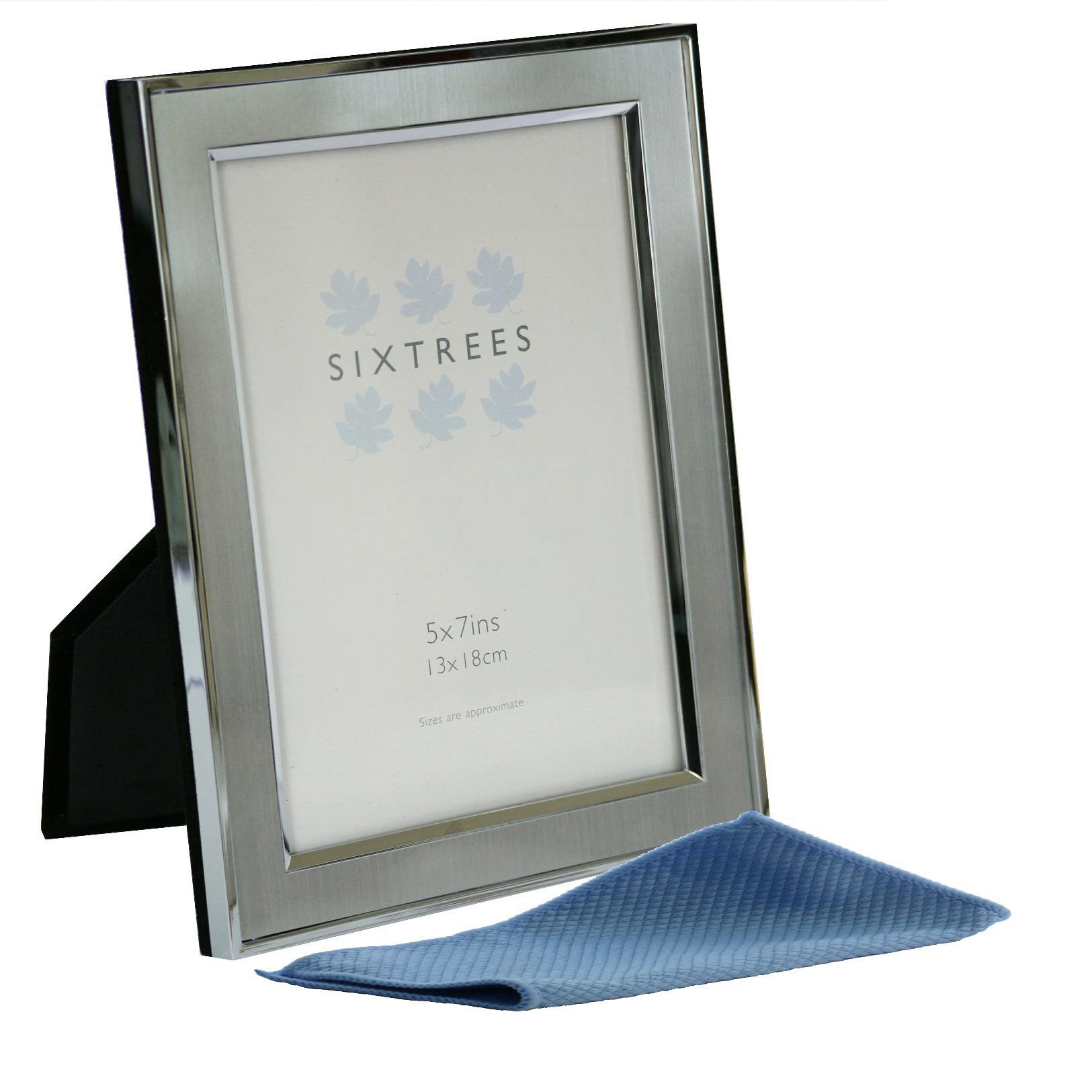 Sixtrees Abbey Pewter 2-102-57 Polished Silver photo frame with lacquered brushed pewter metal insert for a 7 x 5 inch photo. Complete with our microfibre polishing cloth.