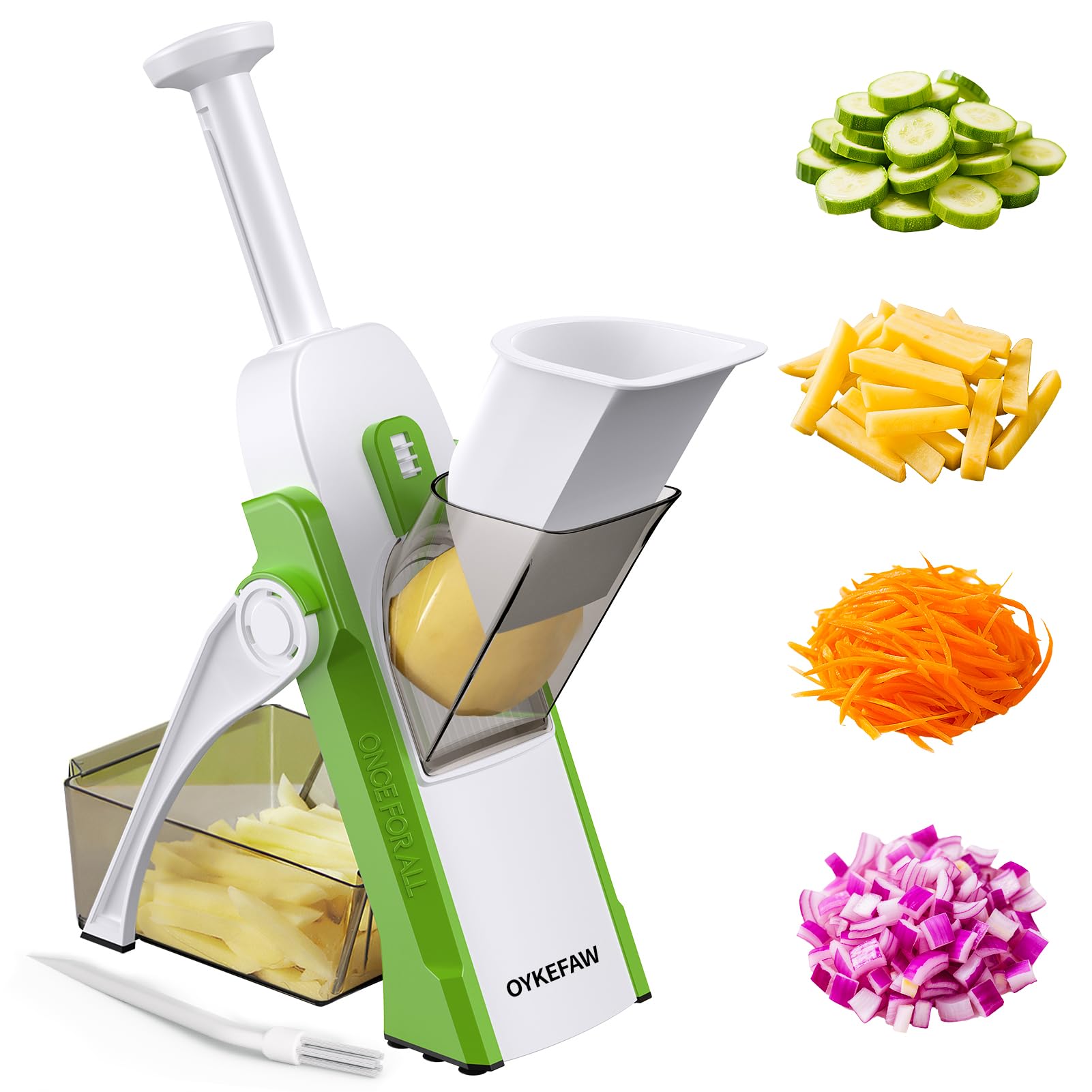 Photo 1 of ***(HEAVILY USED/ MINOR DAMAGE)***OYKEFAW Safe Mandoline Slicer for Kitchen, 5 in 1 Vegetable Food Chopper, Potato French Fry Cutter, Fruit Slicer, Adjustable Thickness 0.1-8 mm, Kitchen Chopping Artifact Fast Meal Prep