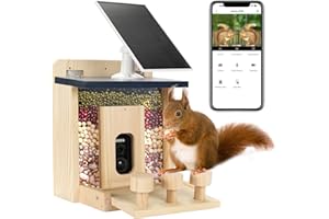 WISDOMRAINBOW Wooden Squirrel Feeder with HD Camera, Solar-Powered Outdoor Squirrel Bar, Real-Time View, Instant Notifications, Durable & Sturdy, for Squirrel Lovers