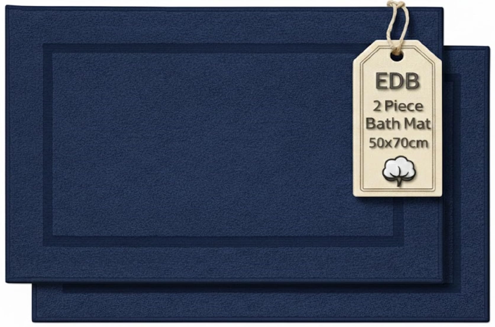 EDB Pack of 2 Terry Toweling Bath Mats Set 100% Cotton Maximum Absorbency Quick Dry 50 x 70 cm Machine Washable Soft 1000-GSM (Navy)