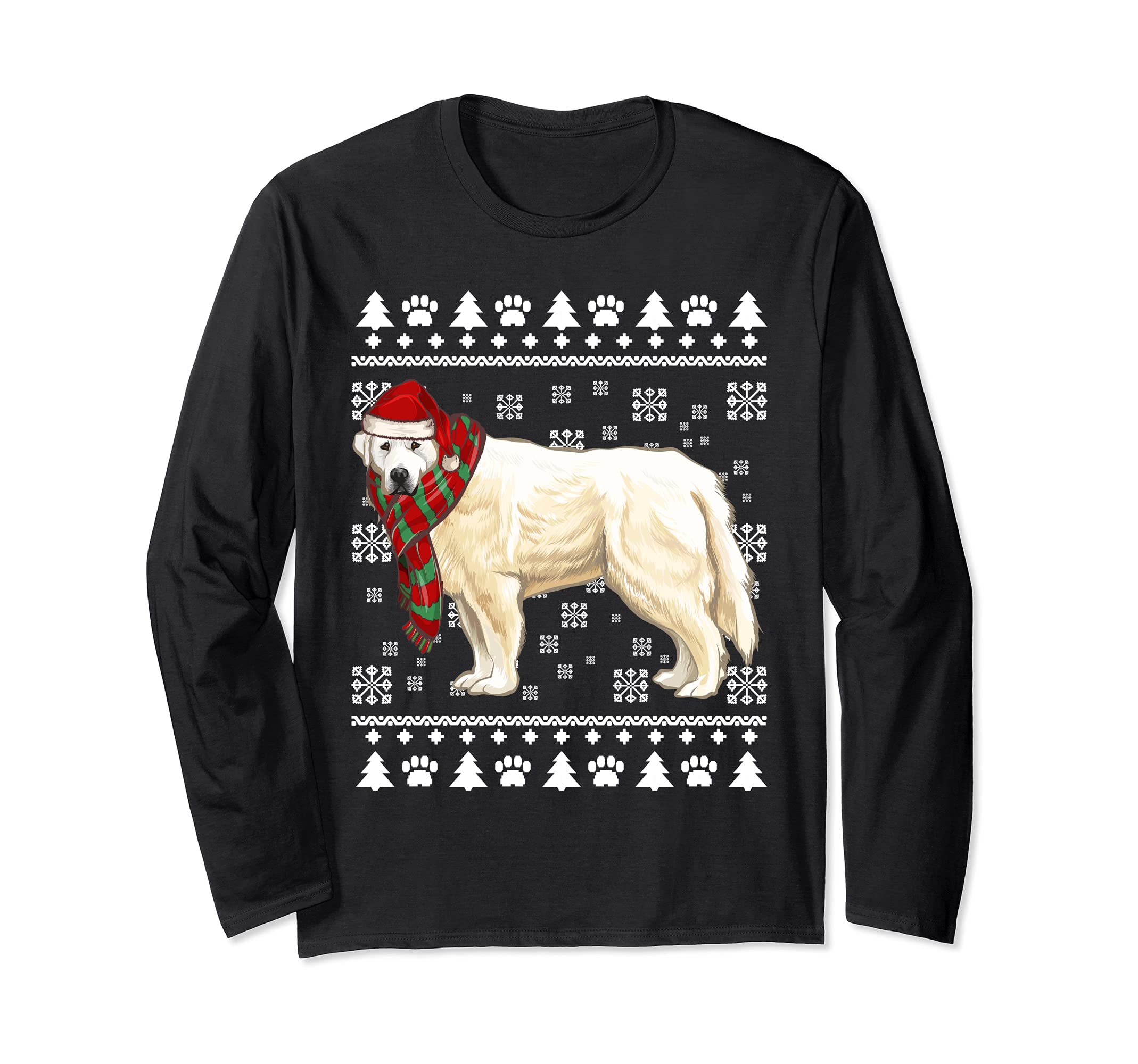 Great Pyrenee Dog Santa Hat Xmas Ugly Christmas Long Sleeve T-Shirt