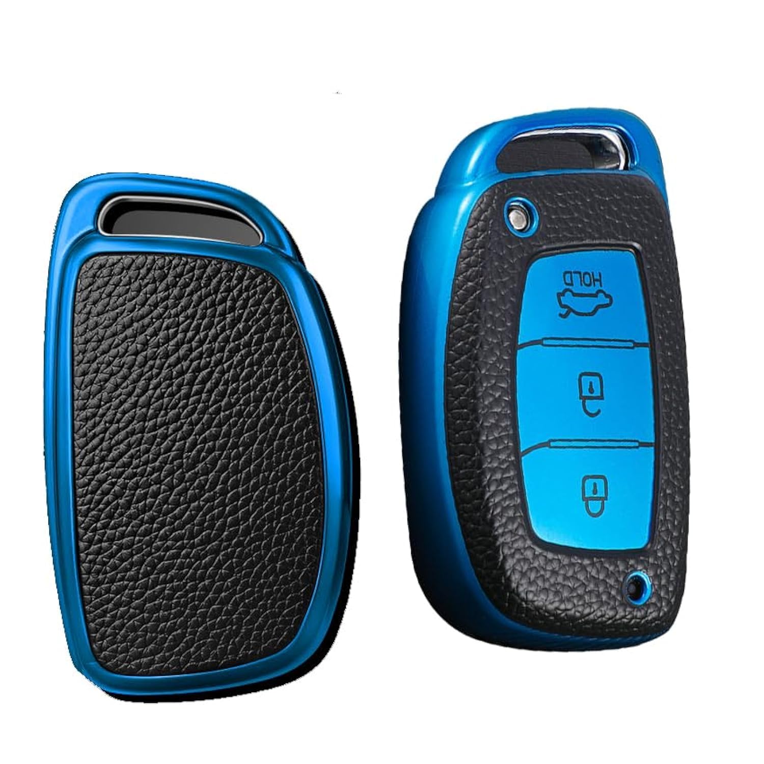 KUNIO Keyless Fob Case fit for Hyundai - Kona, i10, i30, i20, Ioniq Hybrid, Tucson, Santa Fe, ix35, Mistra - TPU Leather Texture Key Shell - 3 Buttons - Blue