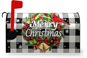 Dacawin Christmas Mailbox Covers Magnetic Standard Size Merry Christmas Cardinal Mailbox Post Cover Winter Snowflake Buffalo Plaid Mailbox Wraps Holiday Mailbox Decor Waterproof 21 X18 Inch