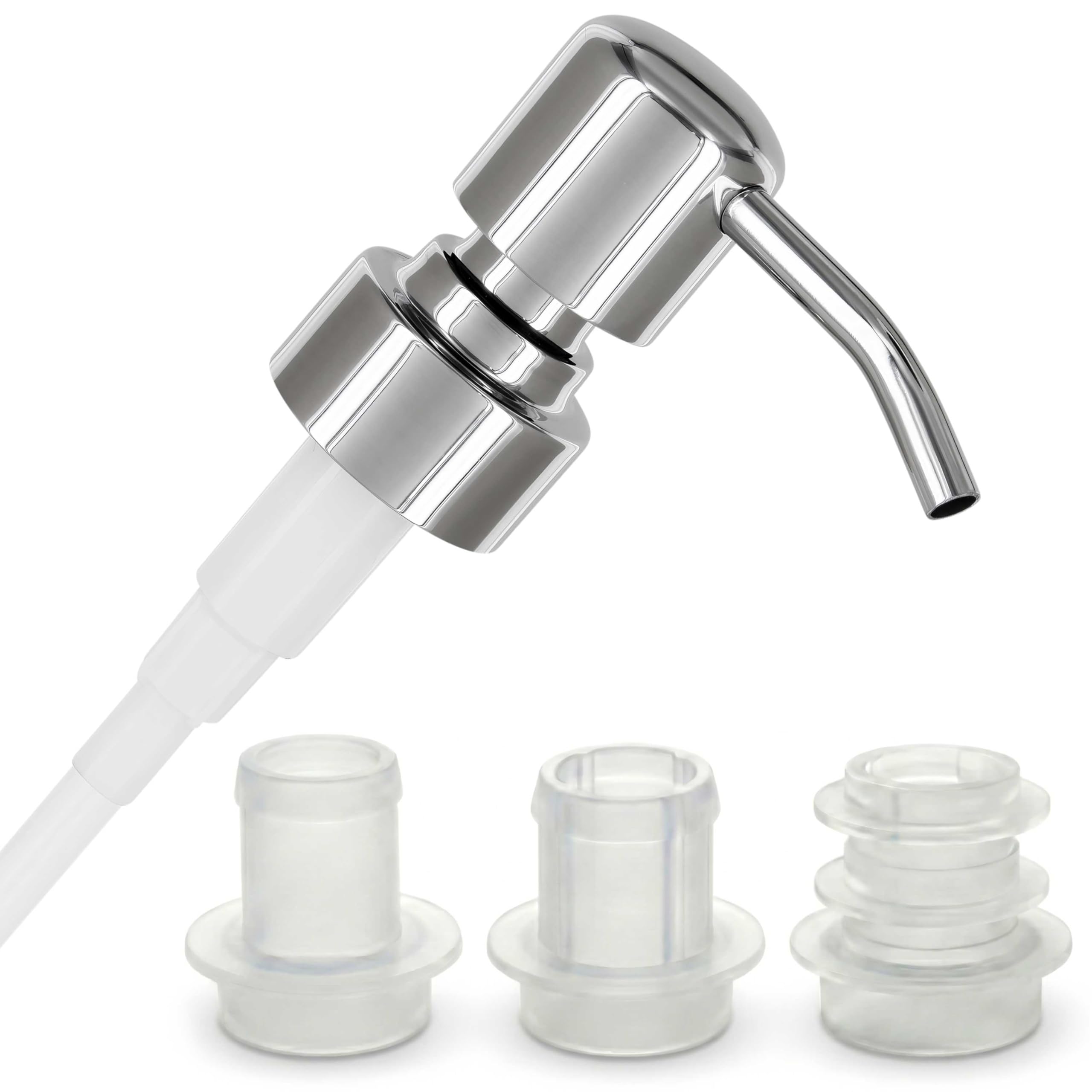ALTGLAS Upcycling Soap Dispenser Pump Head 'Zagreb' with 3 Silicone Stoppers Fitting Ring Set for All Bottle Openings With Diameter 18-23mm (Silver Chrome) โ image 1