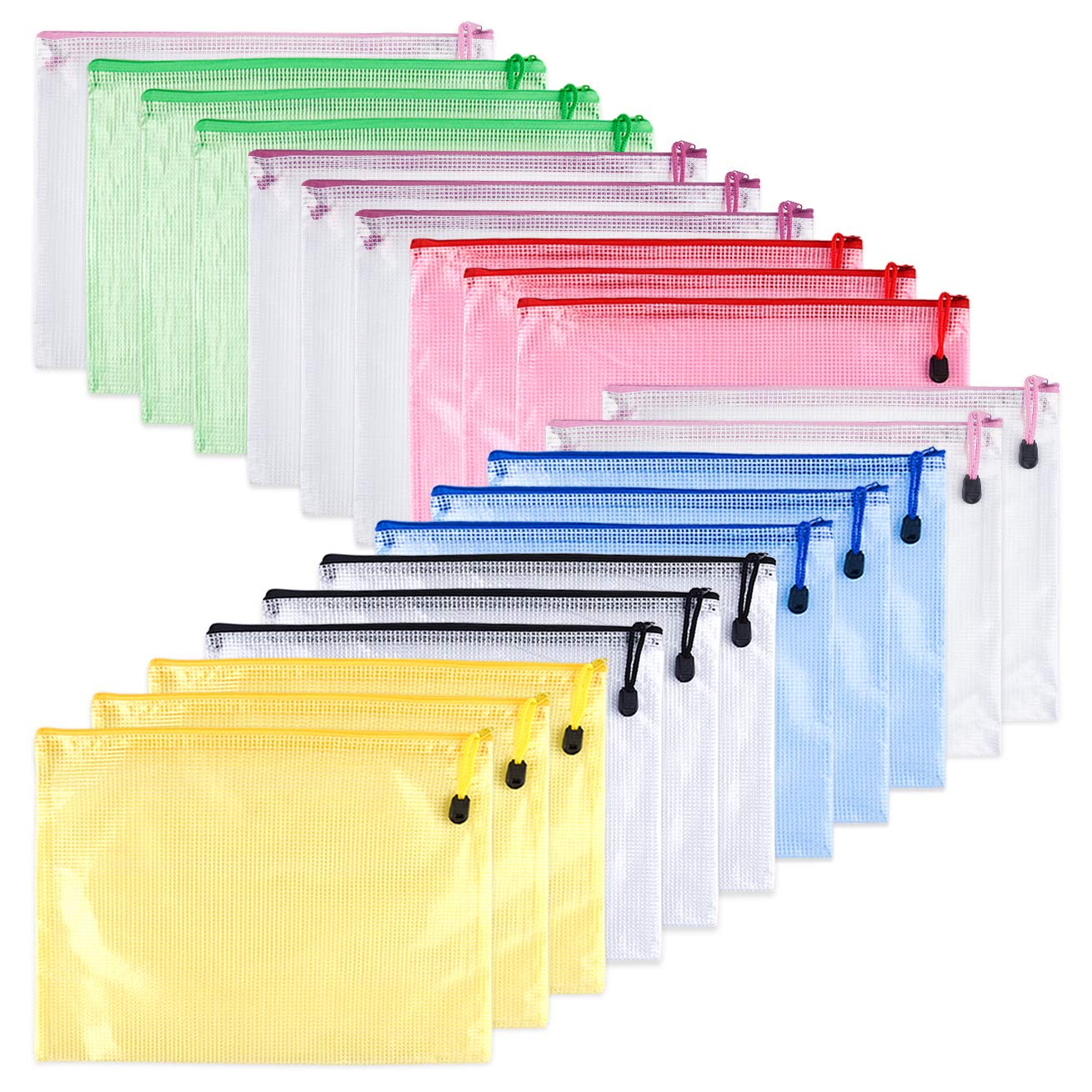 TUPARKA A5 Zipp File Wallets PVC Ziplock Bag Mesh Document Bags for School Office Cosmetics Receipts Storage Homework Storage, 21 Pieces