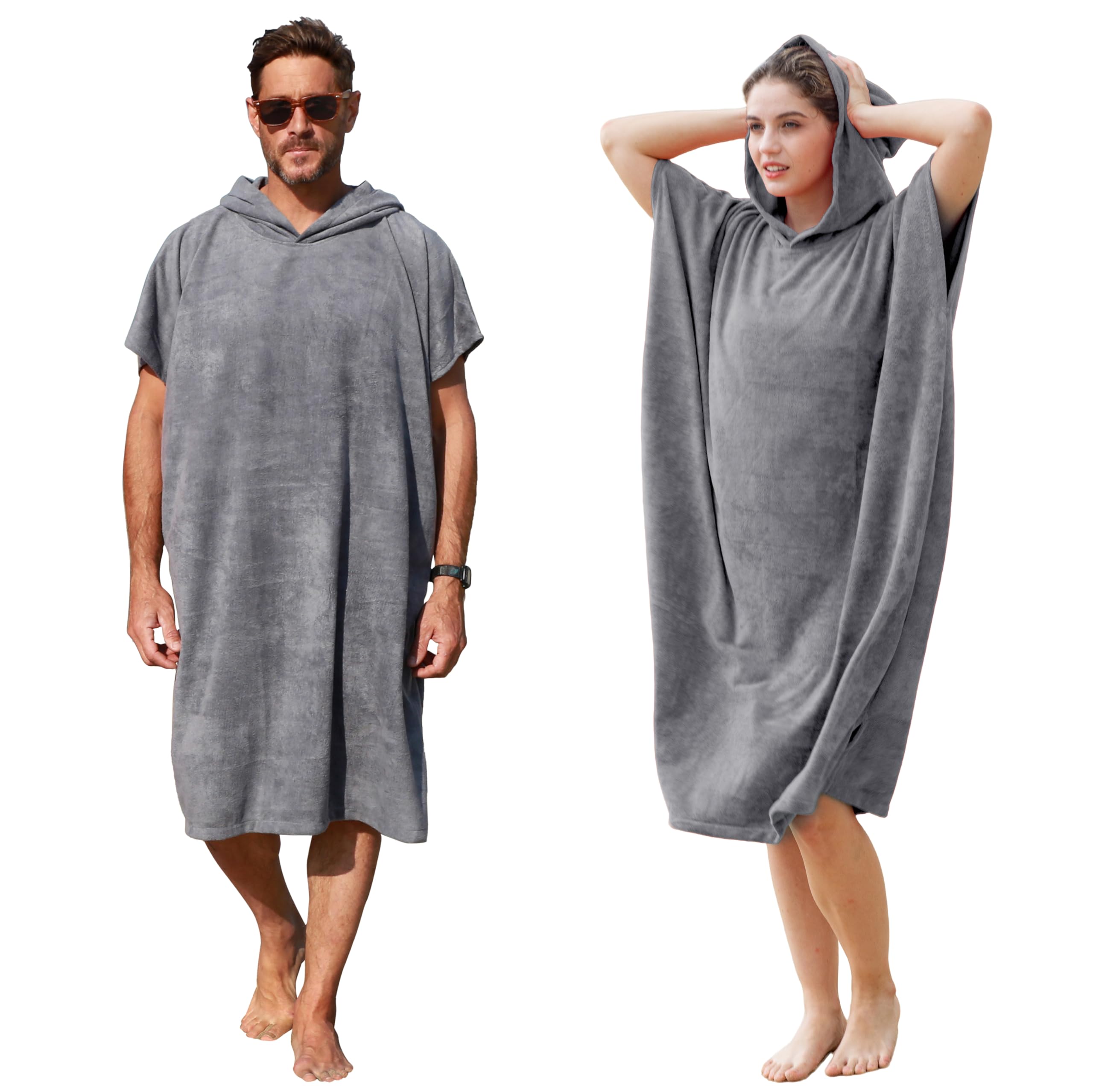 Kato Tirrinia Surf Poncho Hooded Changing Towels Quick Dry Beach Change Robe for Adults Men Women Waterproof and Sandproof Bathrobe for Surfing Swimming Bathing Oversized Grey