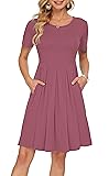 AUSELILY Women's Short Sleeve Summer Dress Pleated
