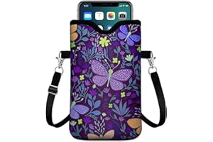 GEGEPINK Universal Phone Sleeve Pouch with Crossbody Strap 7.6 X 4.3 Inches Shockproof Water Resistant Mobile Protection Bag-Purple Butterfly Neoprene Phone Pouch Bag