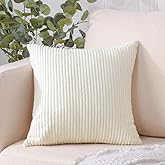 Artscope Cozy Striped Corduroy Pillow Covers Super Soft Decorative Square Throw Pillow Covers Case Cushion Covers for Sofa Couch Bedroom Car Decor 16 x 16 Inches, Cream White
