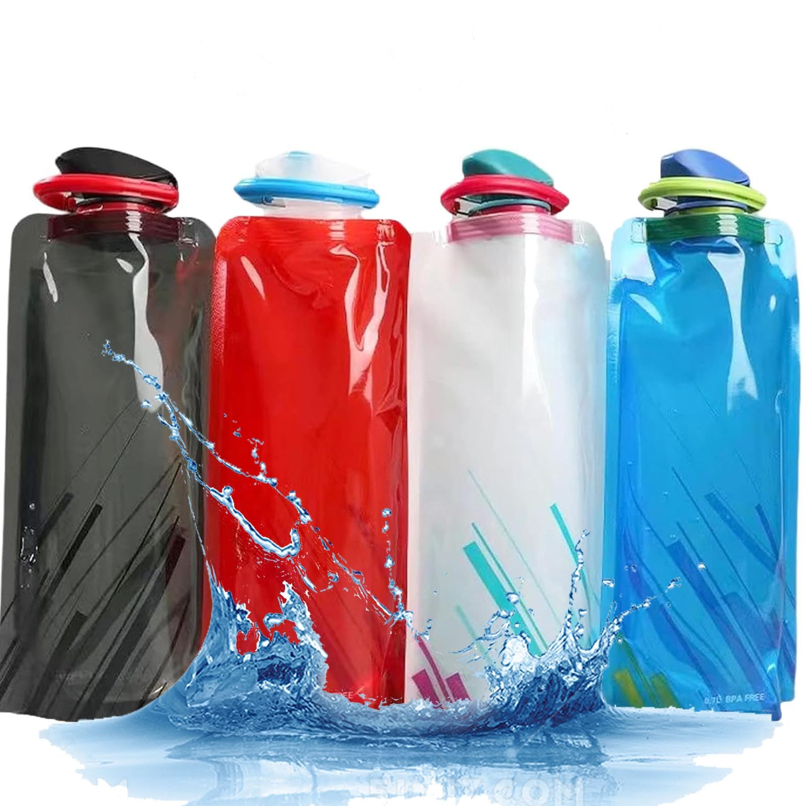 WNXBFO 4 Pcs Collapsible Water Bottle, Collapsible Foldable Water Bottle, 4 Colors Flexible Reusable Bpa Free Travel Water Bottle For Outdoor Sports Camping Traveling Biking(700ml)