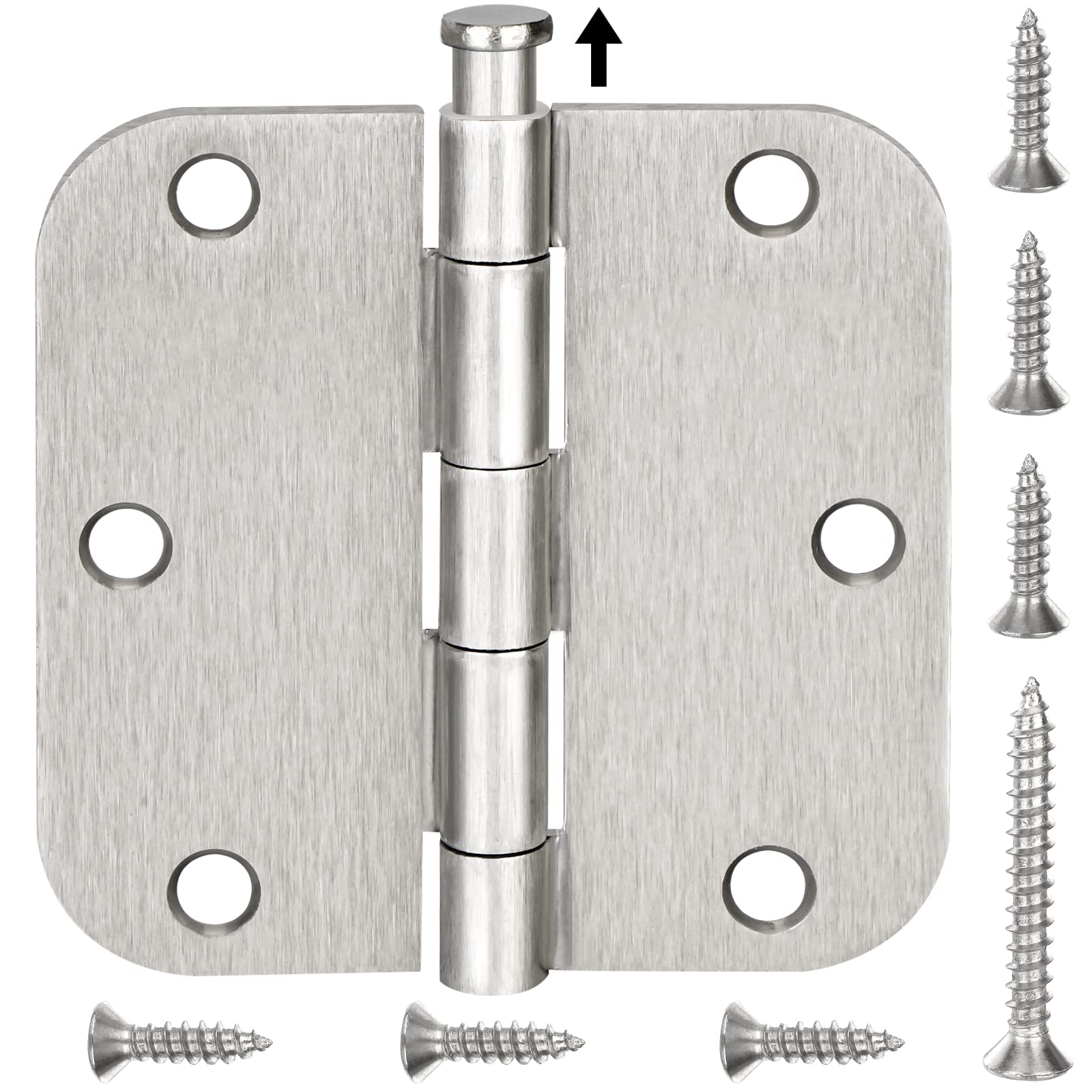 TICONN 48-Pack 3.5 Inch Door Hinges with 5/8" Radius Corner, 3-1/2 x 3-1/2 Inch Iron Bifold Residential Doors Hardware (5/8" Radius Corner, Satin Nickel, 48 Pack) Image