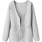 CUFEZN Women's Classic Coat Open Front Bowed Belted Oversized Long Jacket Cardigan Coatigan with Tie Belt Grey Small