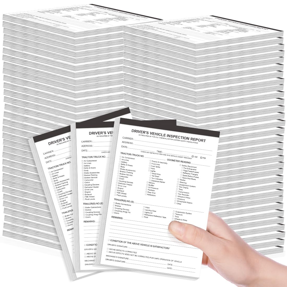 Photo 1 of (50-Pack) Detailed Driver's Vehicle Inspection Report Book Format, 2-Ply Carbonless, 31 Sets of Forms per DVIR Log Book for Truck Drivers, 5.8" x 8.3"