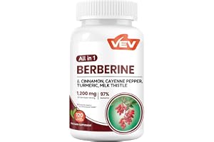 VEV Berberine Supplement with Ceylon Cinnamon, Cayenne Pepper, Turmeric, Milk Thistle – 120 Capsules