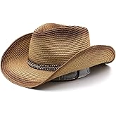 Mens Straw Cowgirl Cowboy Hat Women Floppy Packable Wide Brim Sun Hat UPF50 Western Panama Travel Beach Cap Fedora Bucket Hat
