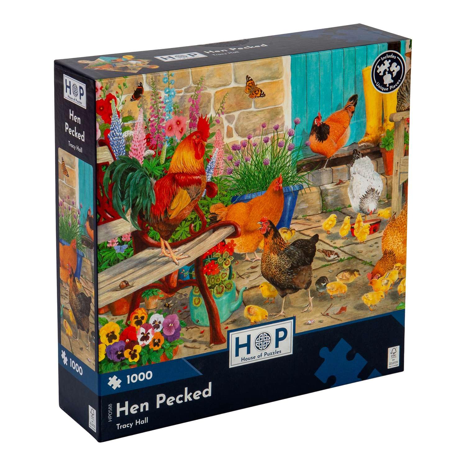 The House of Puzzles - Hen Pecked Jigsaw - 1000 Piece Jigsaws For Adults, Artist Illustrated, Scenic Landscape, Deluxe Puzzle Gifts
