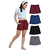 TREDECIM Womens 100% Organic Cotton Super Soft Comfy Pajama Lounge Shorts Elegant Sleepwear Pj Bottoms with pockets Pack of 4
