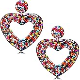CEALXHENY Valentine's Day Earrings for Women Red Pink Beaded Heart Earrings Concersation Heart Drop Dangle Earrings Valentine's Day Jewelry Accessories Gifts