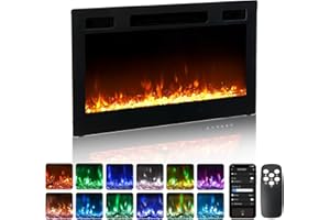 ROVSUN 30'' Electric Fireplace, 2-in-1 Ultra-Thin Wall Mounted & Recessed Fireplace with WiFi & Remote Control & Touch Screen, 1500W Wall Heater with 12 Realistic Flame Color, Timer & Crystal