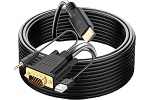 YOTETION HDMI to VGA 40Ft Cable with Audio, Directional HDMI (Source) to VGA (Display) Cable (Male to Male) Compatible for Co
